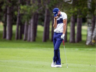 Blair Hamilton reacts to a play the National Capital Open to Support Our Troops Saturday August 19, 2017 at the Hylands Golf Club.