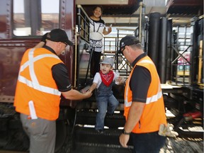 Jake Amarualik, an Inuit boy from Nunavut, arrives in Ottawa on the CP 150 train as part of his wish to meet a train conductor on Sunday, August 20, 2017.