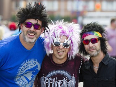 From left, Mario Rivest, Martin Rivest and Pierre-Luc Hamel are wigging out before the show.