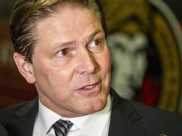 Ottawa Senators' Randy Lee speaks to the media before a celebration of life service for former Ottawa Senators general manager and coach, Bryan Murray, at the Canadian Tire Centre Thursday, August 24, 2017.