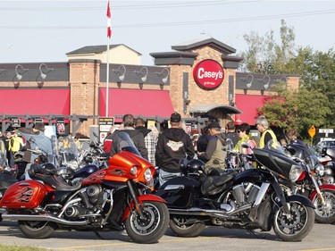 Bikers take part in the "Bikers Against Violence - Cruise Don't Bruise" 8th annual motorcycle ride in Ottawa on Saturday, August 26, 2017.