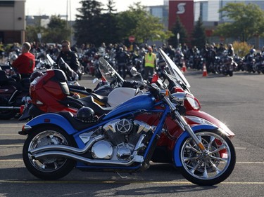 Bikers take part in the "Bikers Against Violence - Cruise Don't Bruise" 8th annual motorcycle ride in Ottawa on Saturday, August 26, 2017.