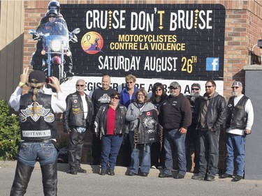 Bikers take part in the "Bikers Against Violence - Cruise Don't Bruise" 8th annual motorcycle ride in Ottawa on Saturday, August 26, 2017.