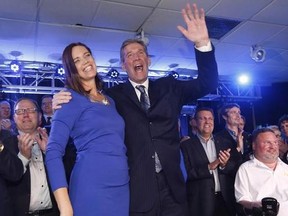 Manitoba PC leader Brian Pallister and his wife Esther celebrate his party&#039;s election victory with candidates and supporters in Winnipeg, Tuesday, April 19, 2016. Pallister&#039;s secret, security-conscious method for working while at his vacation home in Costa Rica involves his wife&#039;s personal email account and her cellphone. THE CANADIAN PRESS/John Woods