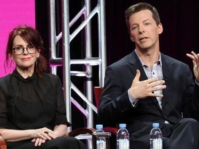 Megan Mullally, left, and Sean Hayes participate in the &ampquot;Will & Grace&ampquot; panel during the NBC Television Critics Association Summer Press Tour at the Beverly Hilton on Thursday, Aug. 3, 2017, in Beverly Hills, Calif.