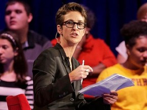 FILE - In this Friday, Nov. 6, 2015, file photo, MSNBC&#039;s Rachel Maddow speaks during a Democratic presidential candidate forum at Winthrop University in Rock Hill, S.C. Maddow has turned politics into prime-time entertainment for people worried about the state of the new presidency. MSNBC achieved other milestones in July, including its closest finish to Fox since 2000 and largest margin of victory over CNN ever. (AP Photo/Chuck Burton, File)