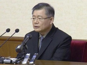 In this file image made from July 30, 2015, video, Canadian Hyeon Soo Lim speaks in Pyongyang, North Korea. Staff from the Prime Minister&#039;s Office is in Pyongyang, North Korea, to discuss the case of imprisoned Canadian pastor Hyeon Soo Lim. THE CANADIAN PRESS/AP