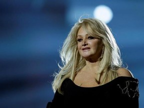 FILE - In this May 17, 2013, file photo, Bonnie Tyler performs her song &ampquot;Believe in Me&ampquot; during a rehearsal for the final of the Eurovision Song Contest at the Malmo Arena in Malmo, Sweden. Royal Caribbean announced on Aug. 16, 2017, that Tyler will perform her hit ‚ÄúTotal Eclipse of the Heart‚Äù at sea on the day of the total eclipse Monday during a &ampquot;Total Eclipse Cruise.&ampquot; (AP Photo/Alastair Grant, File)