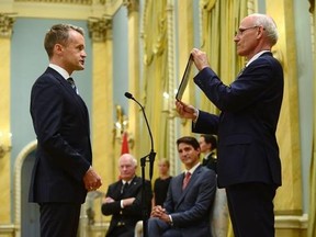 Seamus O&#039;Regan is sworn in as minister of veterans affairs during a ceremony at Rideau Hall in Ottawa on Monday, Aug. 28, 2017. THE CANADIAN PRESS/Sean Kilpatrick