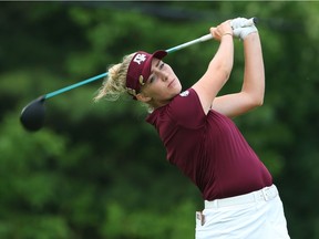 Ellie Szeryk of London, Ont., hits her tee shot on the third hole during the final round of the Canadian Junior golf championship at Camelot on Friday. Jean Levac/Postmedia