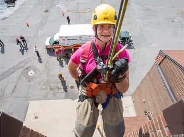 Emma Barton rappels down the side of the tower as the week long Camp FFIT continues.
