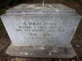 All that's left at the site of the Celtic Cross dedicated to the memory of the workers that died building the Rideau Canal is the stone base.