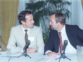 Michael Cowpland (left) and Terry Matthews, founders of Mitel, are shown in a 1984 picture.