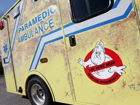 Multicolored ambulance in Gatineau Quebec Wednesday Aug 15, 2017. Paramedics in the Outaouais are intensifying their pressure by changing the look of their emergency vehicles. Approximately thirty ambulances were painted with a multicolored color with paint, in order to put pressure on the employer to renew their collective agreement, which had expired in March 2015.