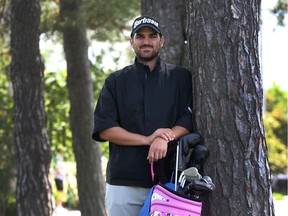 Caddy Patrick Simard before the pro-am Wednesday.