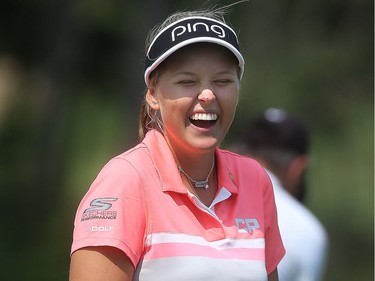 2017 Canadian Pacific Women's Open Pro Am at the Ottawa Hunt and Golf Club in Ottawa Ontario Monday Aug 21, 2017. Smith's Falls Brooke Henderson having a laugh before playing Monday.
