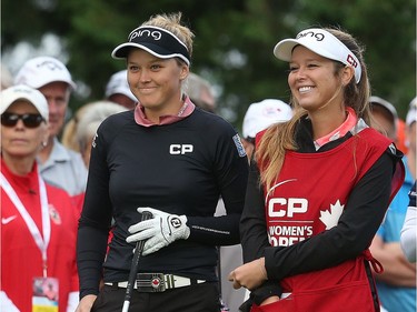 2017 Canadian Pacific Women's Open Championship opening round took place at the Ottawa Hunt and Golf Club in Ottawa Ontario Thursday Aug 24, 2017. Smith's Falls Brooke Henderson and her sister Brittany during Thursday's round. T
