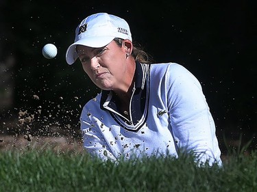 2017 Canadian Pacific Women's Open Championship opening round took place at the Ottawa Hunt and Golf Club in Ottawa Ontario Thursday Aug 24, 2017. Christie Kerr blasts her ball out of a sand trap during Thursday's round.