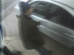 Security camera captures image of suspect in gas theft, and possible subsequent hit-and-run crash.