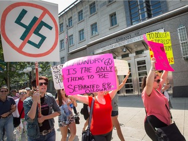 About 700 demonstrators took part in a noon time anti-racism protest in front of the US embassy in Ottawa. The peaceful demo was to voice their opinions against white supremacy and racism in all its forms.   Photo Wayne Cuddington/ Postmedia
Wayne Cuddington, Postmedia