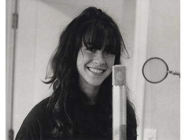 Alanis Morissette at age 19, recording "You Learn" for the album Jagged Little Pill.