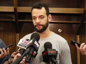 The Ottawa Senators Clarke MacArthur speaks to reporters as the Sens clean out their lockers at the Canadian Tire Centre in Ottawa on Saturday, May 27, 2017.