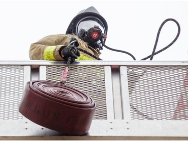 Shawna Coulter, from the Whitby Fire Department, competes in the opening heat.