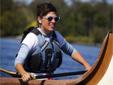 The Ottawa Riverkeeper held Ride the River family parade and picnic Sunday September 10, 2017. Various boats and boards were paddled down a stretch of the Ottawa River to celebrate the body of water that is the newest Canadian Heritage River. Meredith Brown, the Ottawa Riverkeeper took part in Sunday's event in one of the voyageur canoes.  Ashley Fraser/Postmedia
Ashley Fraser, Postmedia