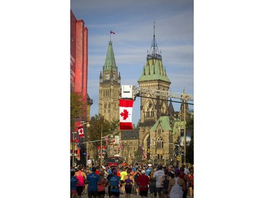 The 10th anniversary of the 2017 Canada Army Run took place Sunday, September 17, 2017 with 5K, 10K and half marathon races. Runners make their way past Parliament Hill Sunday morning.