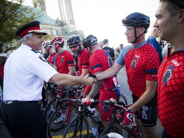 Ottawa police Chief Charles Bordeleau was on hand to congratulate the Ottawa Police Service cyclists.