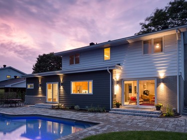 This Fairmeadow Crescent home  was updated with an 185 square-foot addition that enlarged the kitchen, without compromising the backyard gardens and pool.