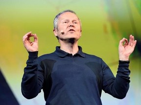 Ubisoft CEO Yves Guillemot addresses the audience at Ubisoft&#039;s E3 2015 Conference at the Orpheum Theatre on Monday, June 15, 2015, in Los Angeles. Twenty years after coming to Quebec, French video game giant Ubisoft announced plans Tuesday to invest $780 million in the province by 2027, hire more than 1,000 people and open two new studios.THE CANADIAN PRESS/AP-Photo by Chris Pizzello/Invision/AP