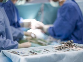surgical instruments on the table during surgery