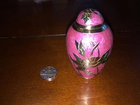 A Pembroke family is hoping that whoever took this urn containing their mother's ashes return it.
