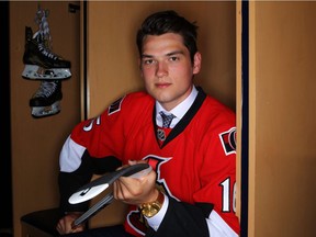 Logan Brown poses for a portrait after being drafted 11th overall by the Senators in Buffalo on June 24, 2016.  Jeffrey T. Barnes/Getty Images