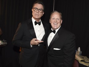 Stephen Colbert, Sean Spicer

IMAGE DISTRIBUTED FOR THE TELEVISION ACADEMY - Stephen Colbert, left, and Sean Spicer pose backstage at the 69th Primetime Emmy Awards on Sunday, Sept. 17, 2017, at the Microsoft Theater in Los Angeles. (Photo by Dan Steinberg/Invision for the Television Academy/AP Images) ORG XMIT: CALB101

91717121039, 10102165
Dan Steinberg, Invision for the Television Academy
