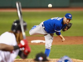 Pitcher Marco Estrada of the Toronto Blue Jays pitches in the bottom of the second inning against the Boston Red Sox at Fenway Park on Sept. 5, 2017.