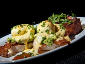 Eggs Benedict with avocado, brown sugar bacon and hollandaise on an English muffin is a favourite of Kevin Mathieson.