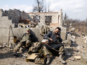 A Ukrainian serviceman prepares ammunition for the fighting with pro-Russian separatists in Avdiivka, Donetsk region on March 30, 2017