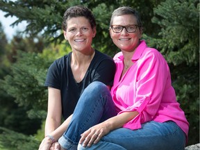 Rebecca Hollingsworth (R) and her sister Mary Ellen Hughson (a teacher at Merivale High School) were both diagnosed with breast cancer in the same week. Now they're raising money for a sophisticated MRI to help diagnose cancer in other patients.