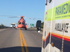 An Ornge medevac helicopter responded to a call for a serious crash in Carleton Place Friday, but its services were not required.