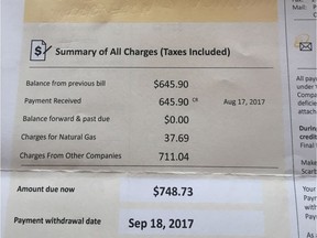 An Enbridge bill for the account of the mother of Al Boettcher shows big charges being paid to other companies.