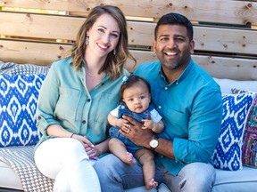 Kyle and Wilson, pictured with daughter Soleil, created a contemporary semi-detached home in Westboro.