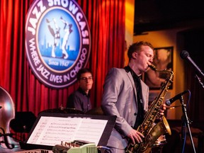 Saxophonist Adam Larson with drummer Jimmy Macbride.