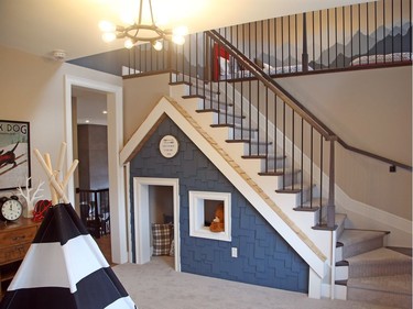 Children's room with hideaway under the stairs at the Minto Home for the CHEO Dream of a Lifetime Lottery in Ottawa.