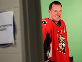 Dion Phaneuf of the Ottawa Senators was all smiles on the first day of training camp in Ottawa, September 14, 2017.