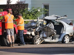 Sheila Welsh's car after it was struck by a truck.