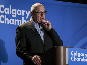 Calgary Flames president and CEO Ken King speaks to the business community at a Calgary Chamber of Commerce luncheon regarding the future of the NHL team, in Calgary, Alta., Monday, Sept. 25, 2017.THE CANADIAN PRESS/Jeff McIntosh