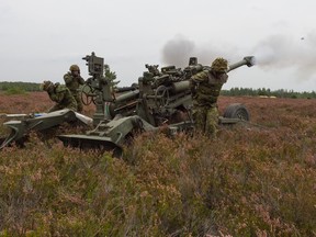 Members from 1 Royal Canadian Horse Artillery Z Battery of the Canadian Armed Forces fire the M777 Howitzer guns that have been deployed in support of NATO's enhanced Forward Presence Battlegroup Latvia as part of Operation REASSURANCE, at Camp Ādaži, Latvia, on September 10, 2017.

Photo: Sergeant Bernie Kuhn, Task Force Latvia
RP13-2017-0065-003