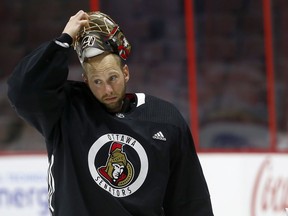 Ottawa Senators Craig Anderson during practice at the Canadian Tire Centre  in Ottawa Ontario Wednesday Sept 27, 2017.